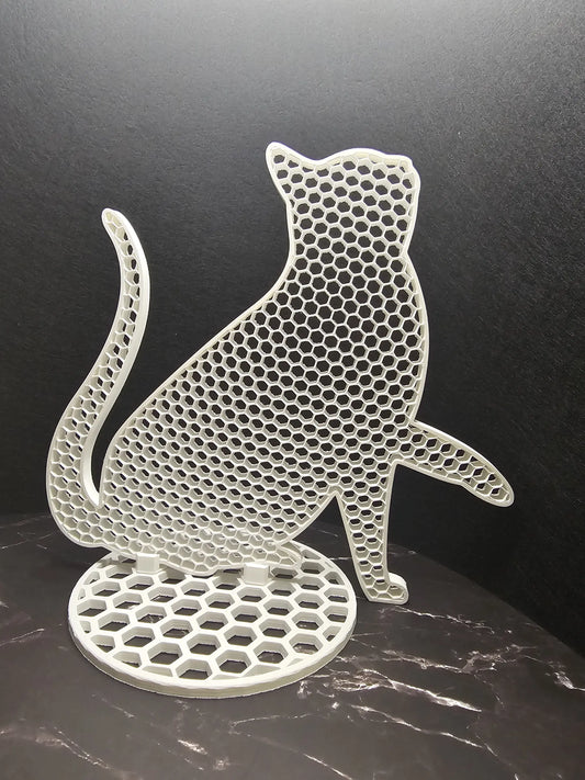 Kot 3D XL łapa w górze z podstawą - nowoczesna dekoracja loft i minimalizm