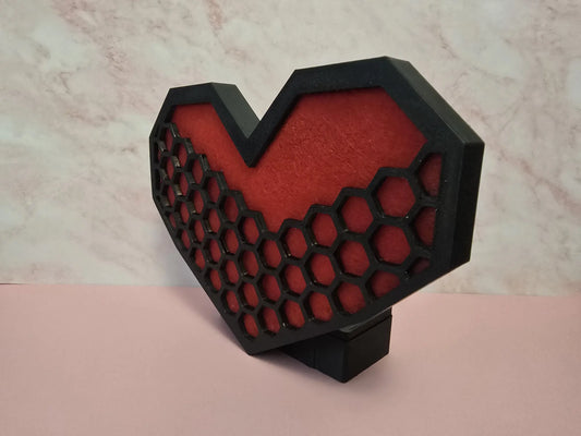 Lampka serce LED 3D z geometrycznym wzorem plastra miodu - nowoczesna dekoracja wnętrza