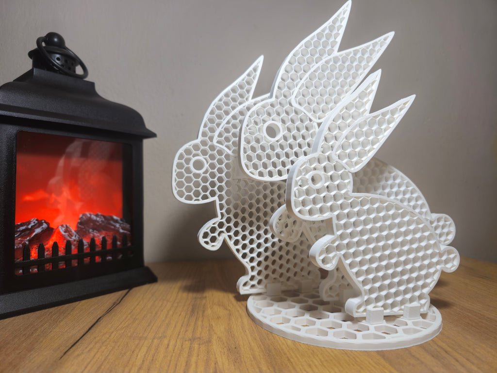 Króliki 3D dekoracja zestaw M+L+XL z podstawą | design loft (BIAŁY)