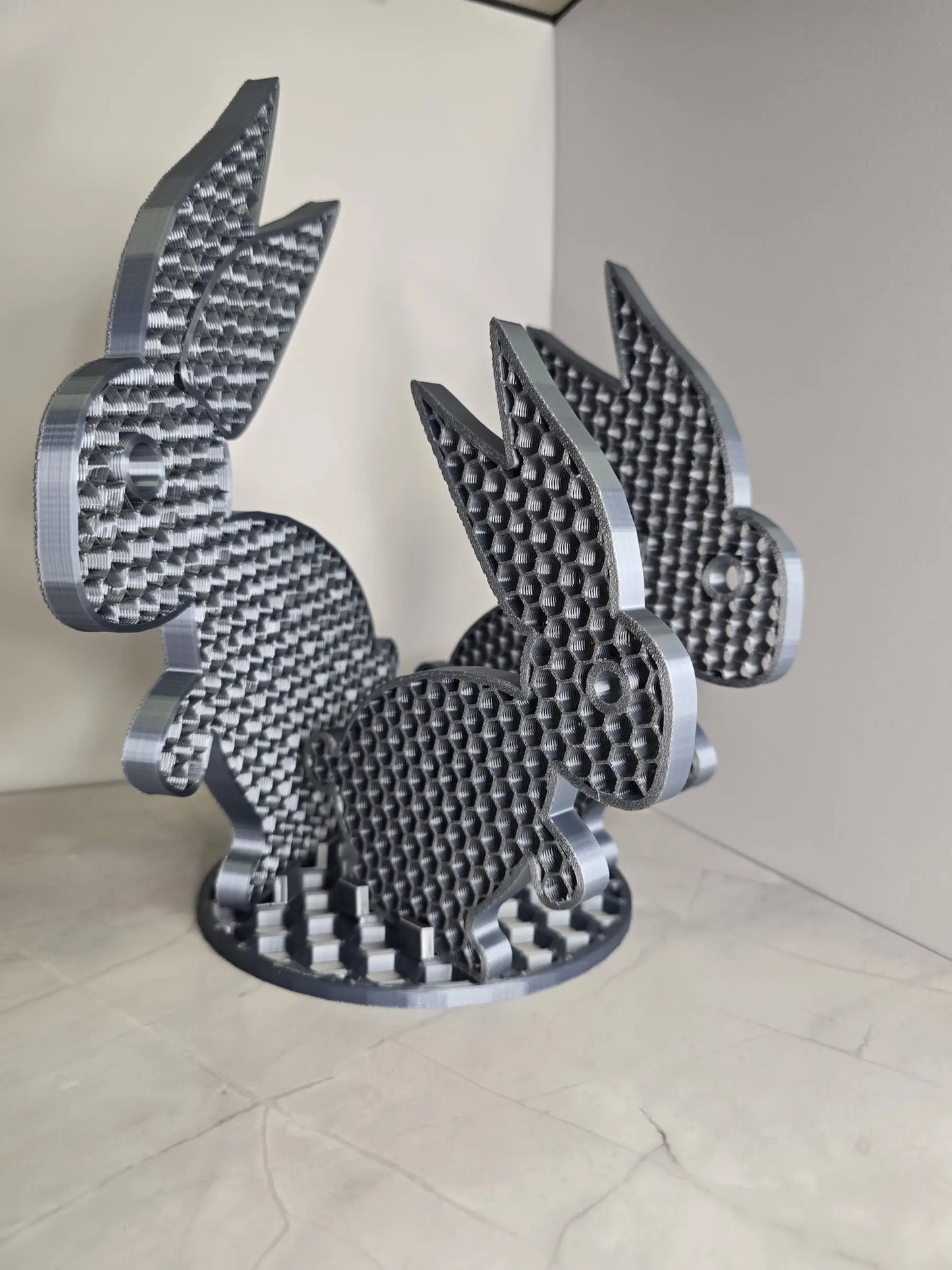3D rabbits decoration set M+L+XL with base - modern decoration for minimalist and loft interiors 