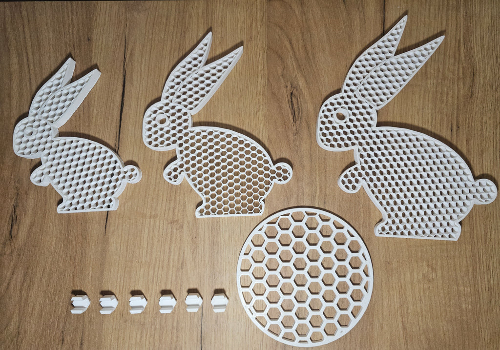 Króliki 3D dekoracja zestaw M+L+XL z podstawą | design loft