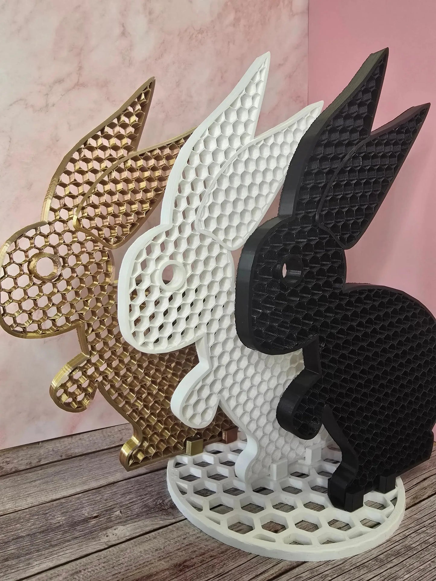 Króliki 3D dekoracja zestaw 3x XL z podstawami | design loft nowoczesny | biały czarny złoty Uniikki CraftStudio