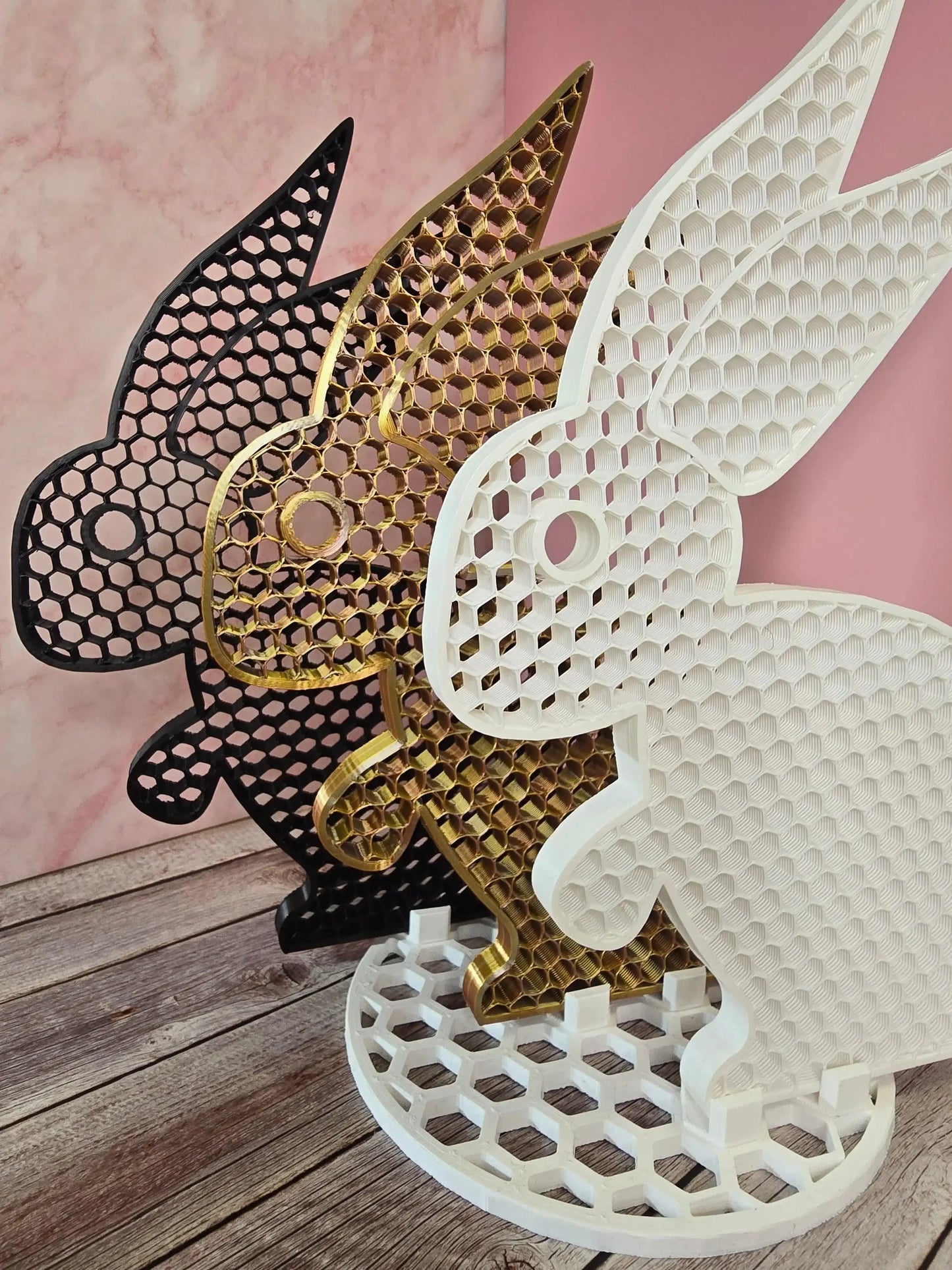 Króliki 3D dekoracja zestaw 3x XL z podstawami | design loft nowoczesny | biały czarny złoty Uniikki CraftStudio