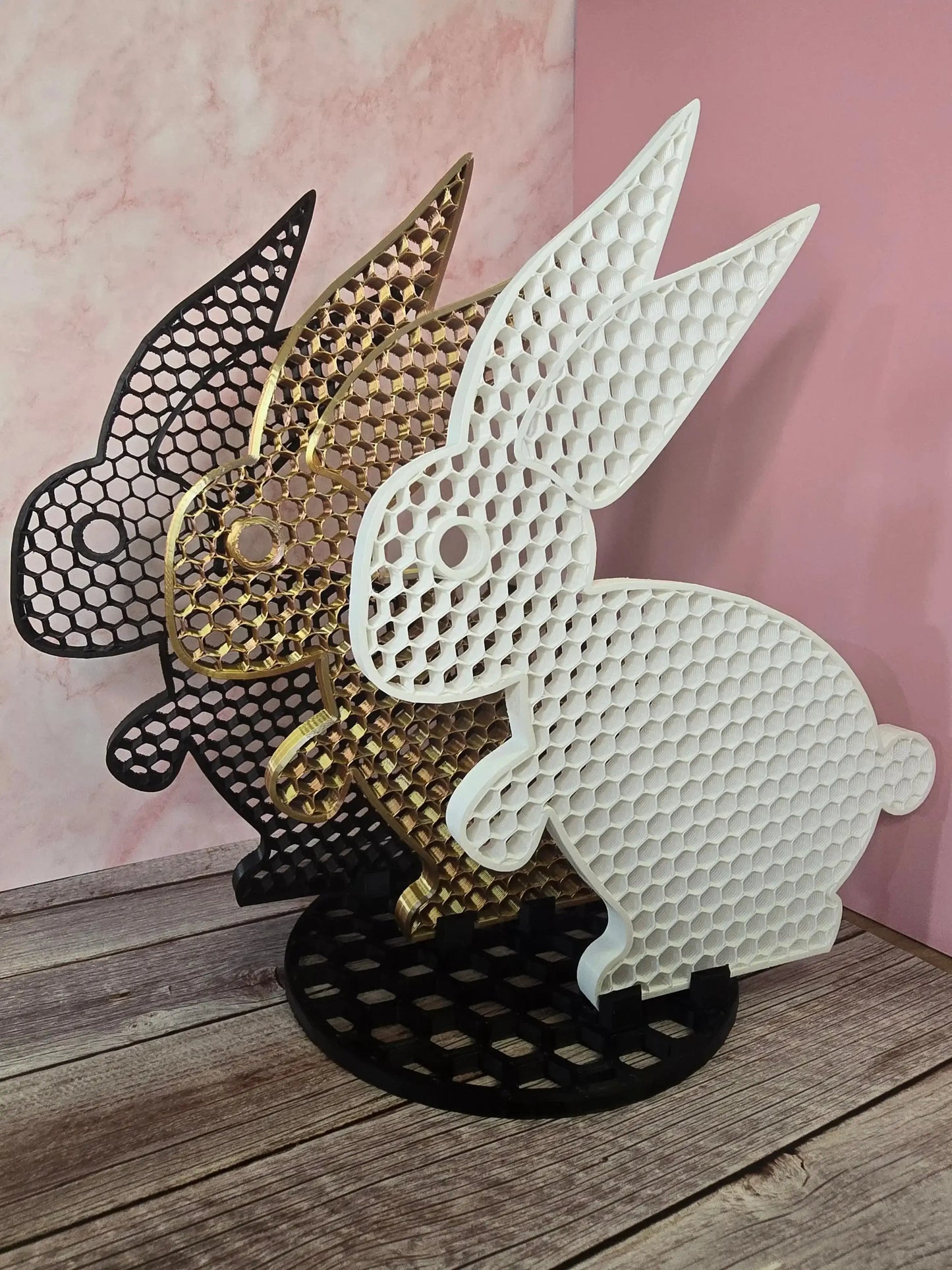 Króliki 3D dekoracja zestaw 3x XL z podstawami | design loft nowoczesny | biały czarny złoty Uniikki CraftStudio