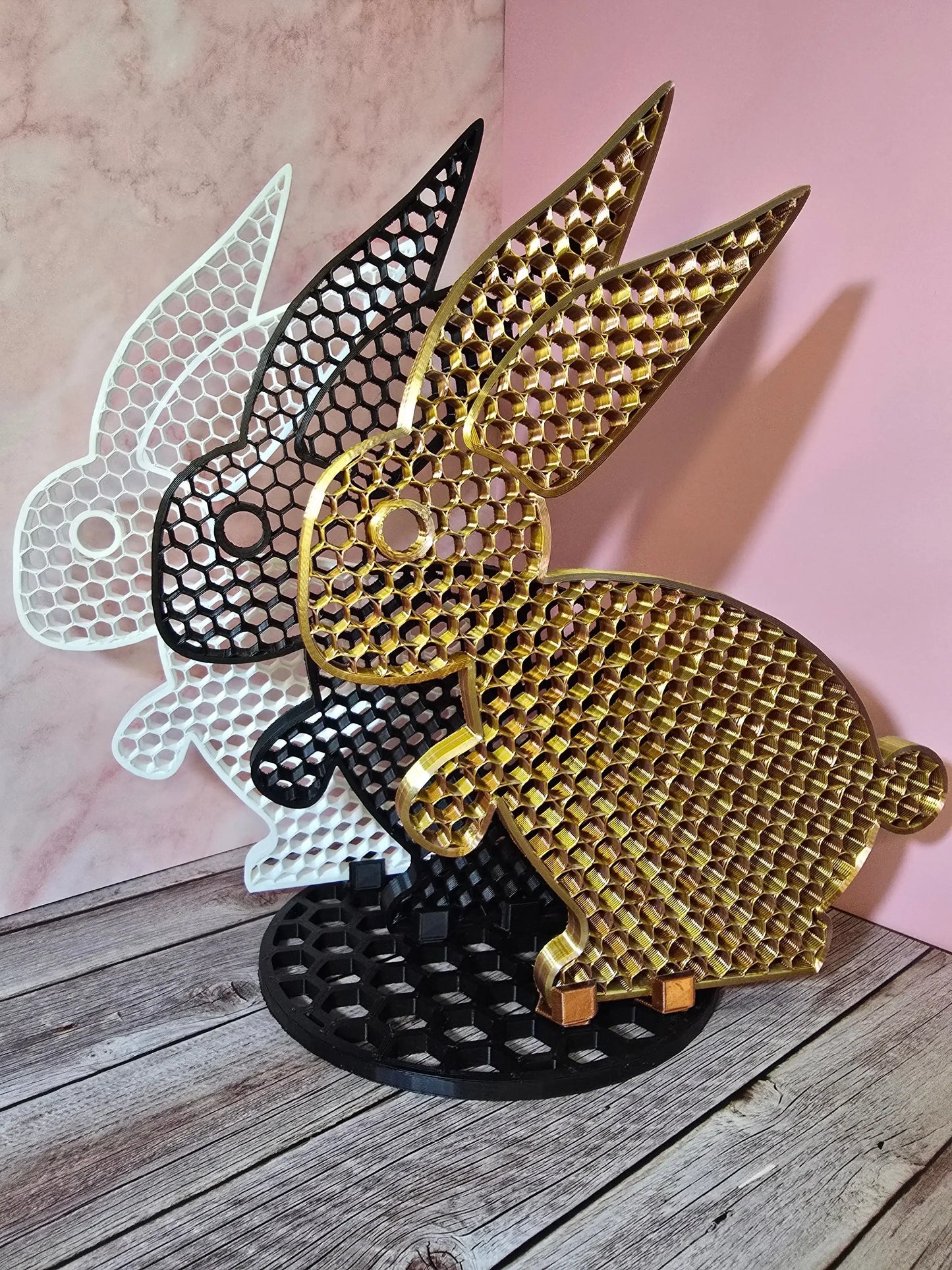 Króliki 3D dekoracja zestaw 3x XL z podstawami | design loft nowoczesny | biały czarny złoty Uniikki CraftStudio
