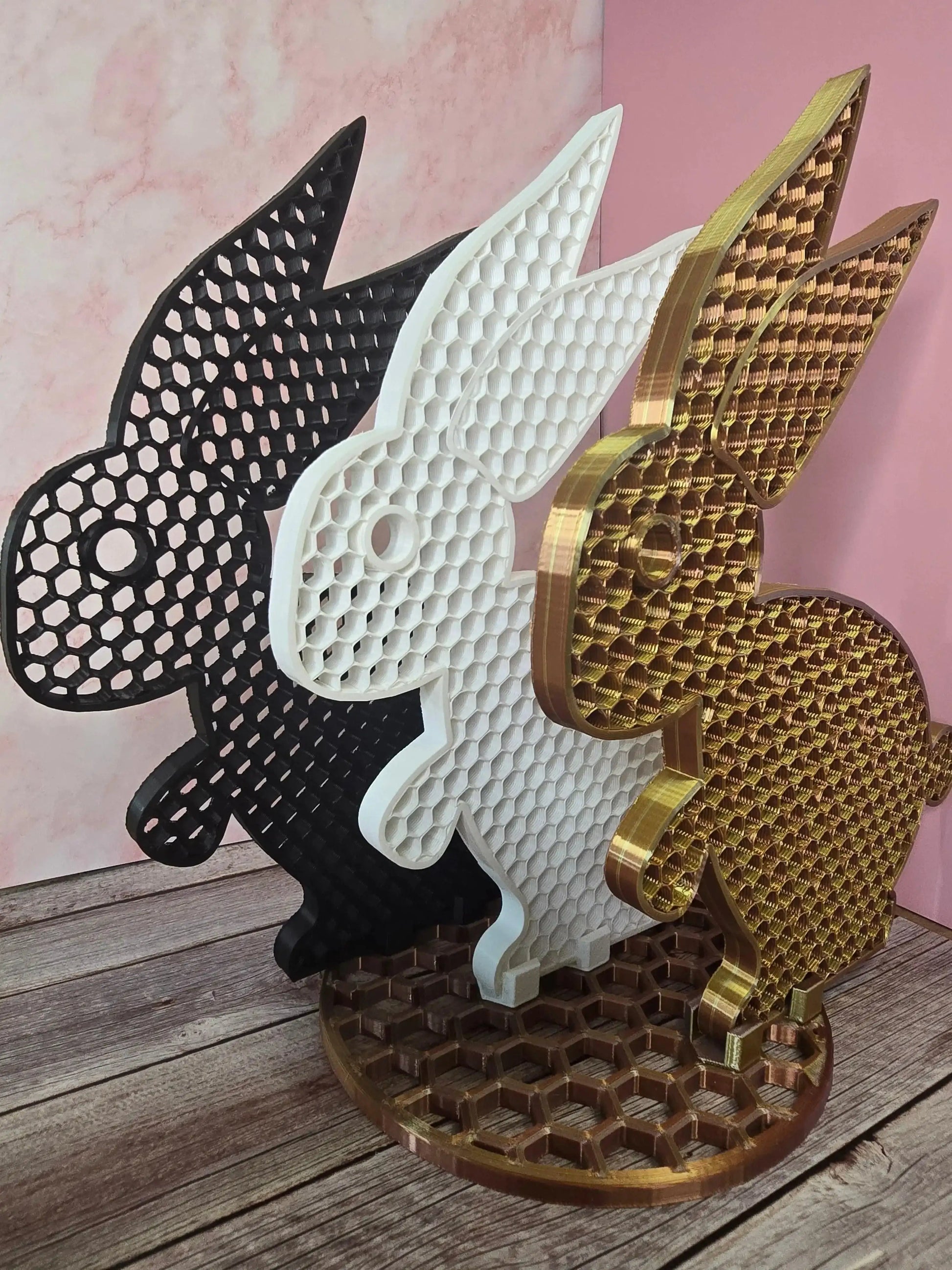 Króliki 3D dekoracja zestaw 3x XL z podstawami | design loft nowoczesny | biały czarny złoty Uniikki CraftStudio