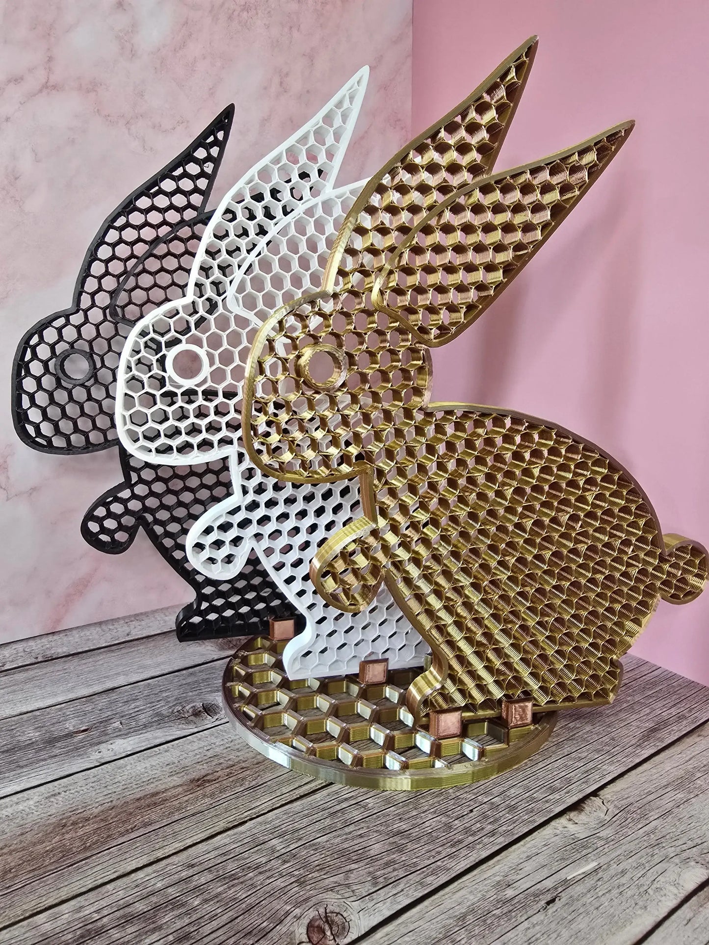 Króliki 3D dekoracja zestaw 3x XL z podstawami | design loft nowoczesny | biały czarny złoty Uniikki CraftStudio